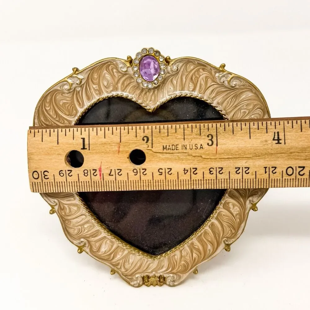 Vintage Heart Picture Frame 4x4 Gold Ornate Purple Rhinestone Romantic Decor
